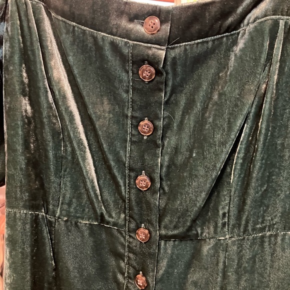 J. CREW Emerald Green VELVET PUFF SLEEVE BUTTON FRONT Square Neck Dress - Picture 8 of 12